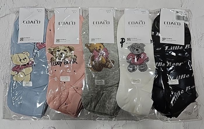Шкарпетки "COALO" BМ-6773 стрейч /cotton жіночі, р. 36-41 -(короткі /кольорові +мікс великих ведмедиків +написи) - уп. 10 шт