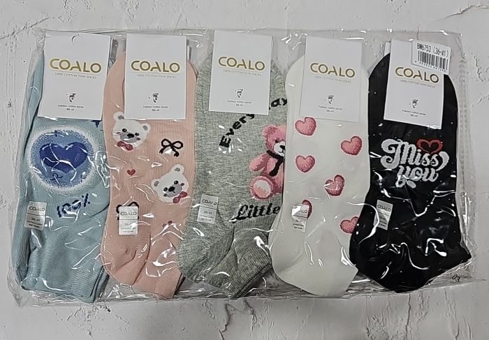 Шкарпетки "COALO" BМ-6753 стрейч /cotton жіночі, р. 36-41 -(короткі /кольорові +ведмедики/ серця/ написи) - уп. 10 шт