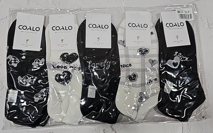 Шкарпетки "COALO" BМ-6742 стрейч /cotton жіночі, р. 36-41 -(короткі /чорні та білі в різні серця +написи +горошки +клітини) - уп. 10 шт