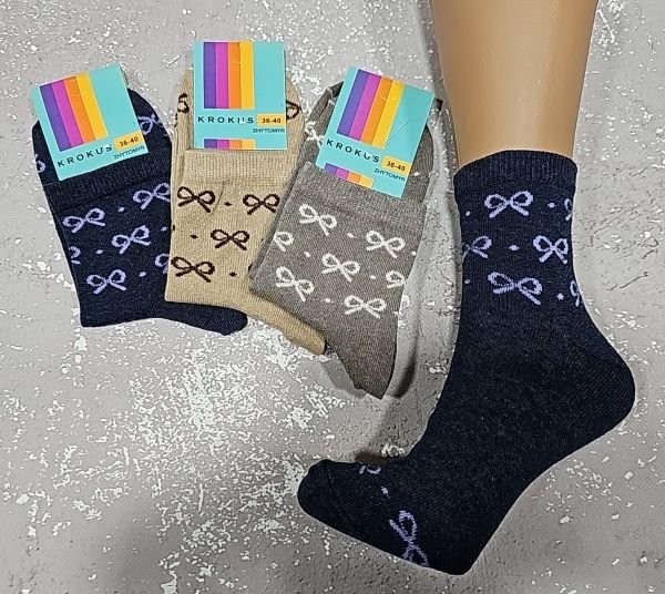 Шкарпетки Житомир "Krokus" 772-71 економ /стрейч жіночі, р. 36-40 -асорті -("економ" середні /однотонні +дрібні бантики -стрейч) -уп. 12 шт
