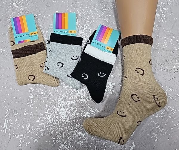 Шкарпетки Житомир "Krokus" 772-70 економ /стрейч жіночі, р. 36-40 -асорті -("економ" середні /однотонні +смайлики по всій шкарпетці -стрейч) -уп. 12 шт