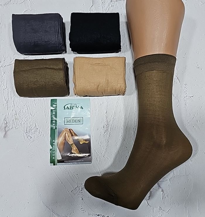 Шкарпетки "LADY SABINA" 40 ден з лайкрою -(№40-14 /зелена етикетка) -уп. 10 пар -(сірі, кавові,)