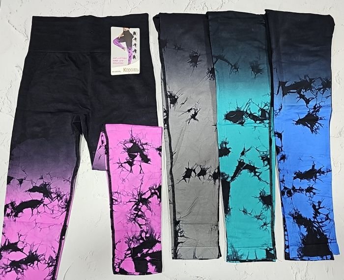 Лосини "Король" 7115 безшовні мармурові в стилі тай дай градієнт +з ефектом пуш-ап (Push-up) , р. M-4XL -(44-50) -(БЕЗ ВИБОРУ КОЛЬОРУ!!!)