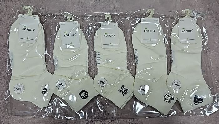 Шкарпетки "Корона" BY-681-3 сітка-бамбук жіночі, р. 37-41 -(Укорочені /молочні з різним візерунком із сіточки +на гумці мікс чорної вишивки) - уп. 10 шт