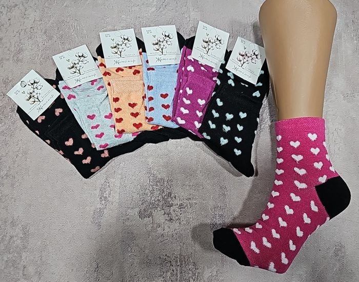 Шкарпетки "Житомир Преміум" 112-63 стрейч жіночі, р. 36-41 -випадкове асорті -(Однотонні в дрібні серця по всій шкарпетці) -уп. 12 шт