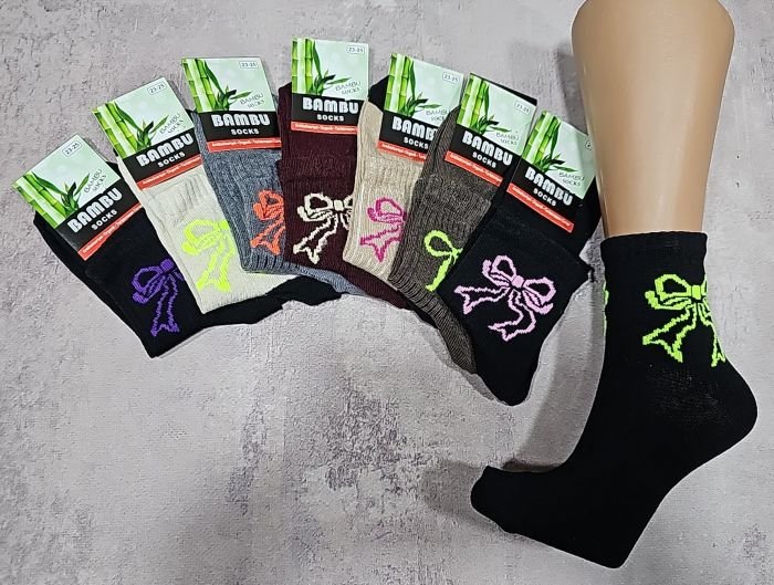 Шкарпетки "Житомир Преміум" 112-64 стрейч жіночі, р. 23-25 -випадкове асорті -(Однотонні +збоку різнокольорові бантики на широкій гумці в рубчик) -уп. 12 шт