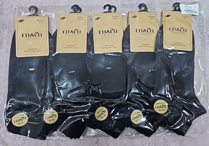 Шкарпетки "COALO" BХ-690-2 стрейч /cotton жіночі, р. 36-41 -(короткі /чорні) - уп. 10 шт