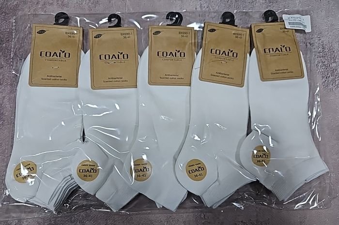 Шкарпетки "COALO" BХ-690-1 стрейч /cotton жіночі, р. 36-41 -(короткі /білі) - уп. 10 шт