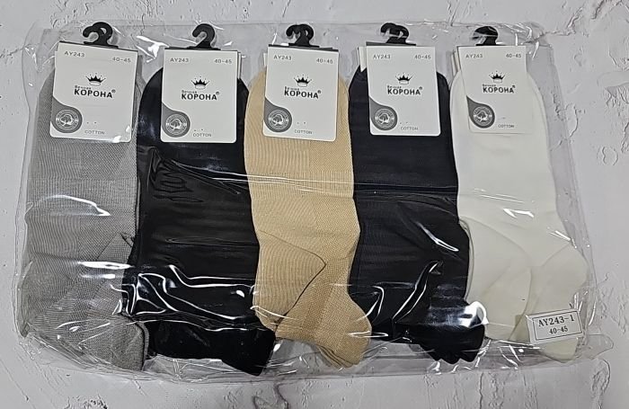 Шкарпетки "Корона" АY-243-1 сітка/cotton чоловічі, р. 40-45 -асорті -(Сіточка /однотонні з виступом /язичком ззаду +посередині гумка фіксатор) -уп. 10 шт