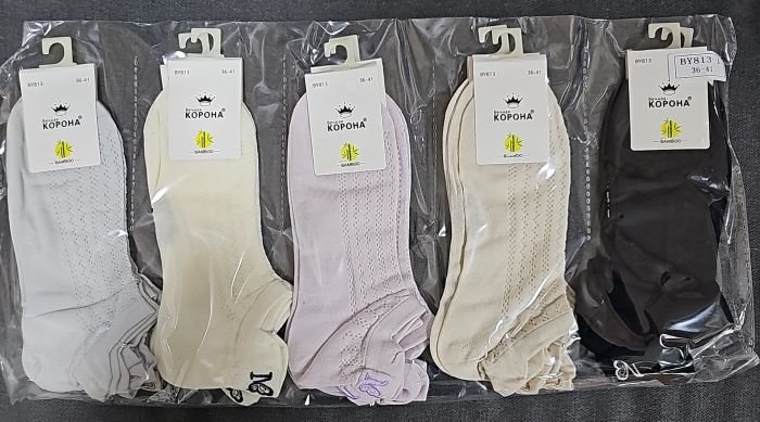 Шкарпетки "Корона" BY-813-1 сітка /бамбук жіночі, р. 36-41 -асорті -(сіточка /короткі -однотонні ззаду на язичку вишивка літери N з крильцем) - уп. 10 шт