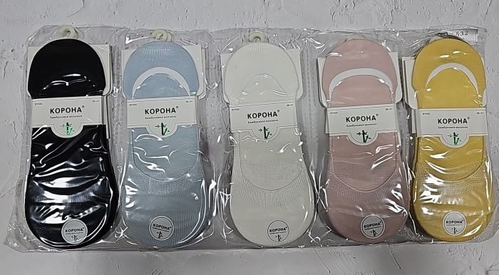 Шкарпетки-сліди "Корона" BY-532 стрейч /бамбук із силіконом на п'яті жіночі, р. 36-41 -асорті -(Сліди /однотонні -кольорові) -уп. 10 шт