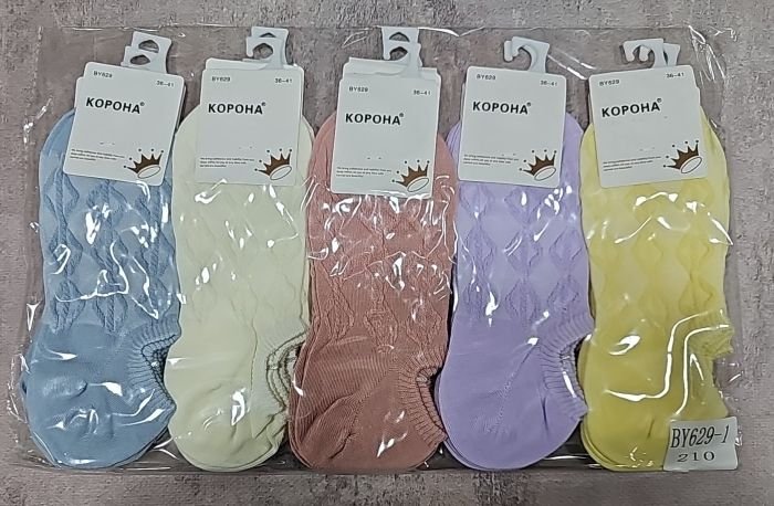 Шкарпетки "Корона" BY-629-1 стрейч /cotton жіночі, р. 36-41 -асорті -(Ультракороткі /кольорові з рельєфним візерунком із ромбів у довжину) -уп. 10 шт