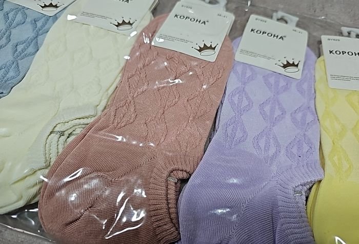 Шкарпетки "Корона" BY-629-1 стрейч /cotton жіночі, р. 36-41 -асорті -(Ультракороткі /кольорові з рельєфним візерунком із ромбів у довжину) -уп. 10 шт