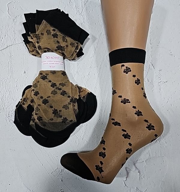Шкарпетки капронові "Золото" Y-223-3 лайкра -(Візерунок №3 -з чорним) -уп. 10 пар