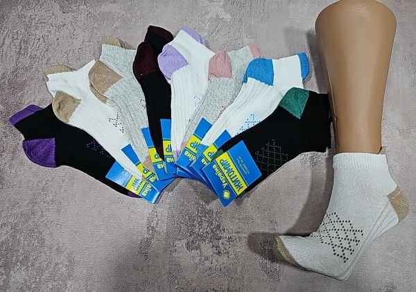 Шкарпетки "Житомир Преміум" 112-66 стрейч жіночі, р. 36-40 -випадкове асорті -(Короткі +спереду візерунок ромбів з крапок +ззаду язичок /виступ) -уп. 12 шт