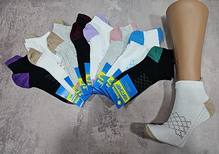 Шкарпетки "Житомир Преміум" 112-66 стрейч жіночі, р. 36-40 -випадкове асорті -(Короткі +спереду візерунок ромбів з крапок +ззаду язичок /виступ) -уп. 12 шт