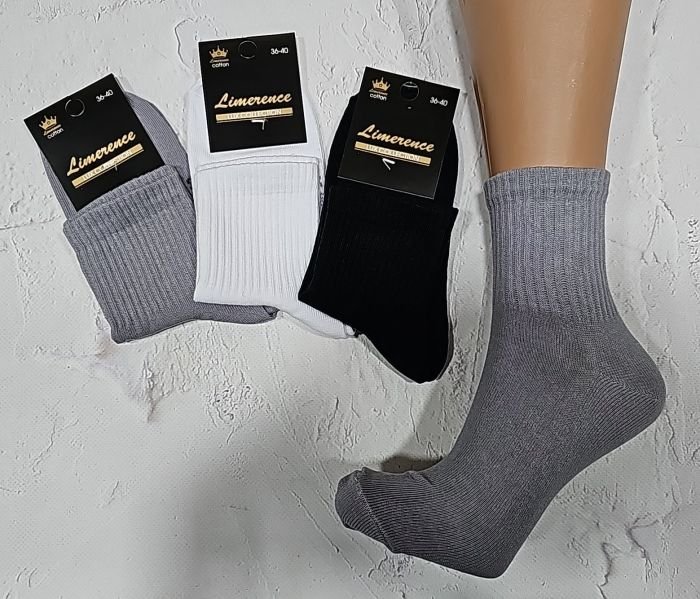 Шкарпетки Житомир "LIMERENCE LUX" 680-80 cotton /стрейч жіночі (Узбецька бавовна), р. 36-40 -асорті -(Теніс -середні LUX /однотонні з гумкою в рубчик -сірі /білі /чорні -жін.)
