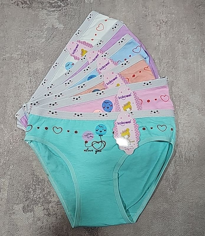 Труси дитячі "KOKOWEI" Х-7739 дівчинка cotton, р. 8-10, 10-12, 12-14 -асорті -(спереду дві кульки + серця) -уп. мікс 12 шт