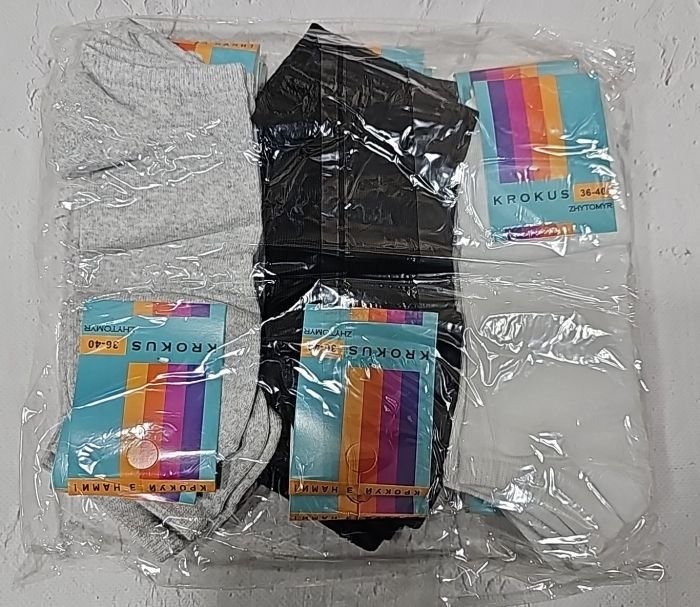 Шкарпетки Житомир "Krokus" 770-3 економ /стрейч жіночі, р. 36-40 ("економ" короткі -сірий/білий/чорний -стрейч) -уп. 12 шт