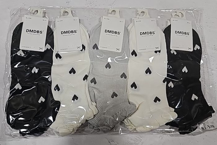 Шкарпетки "DMDBS" BJ-539 стрейч /cotton жіночі, р. 36-41 -асорті -(Укорочені /однотонні -три кольори в тоненький рубчик +серця по всій шкарпетці +хвиляста окантовка на резинці) -уп. 10 шт
