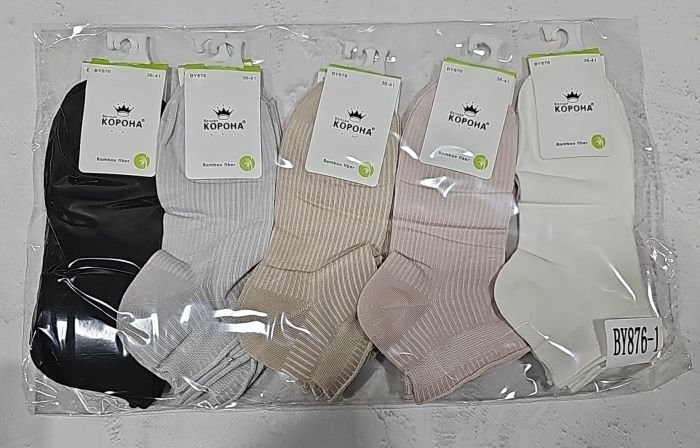 Шкарпетки "Корона" BY-876-1 стрейч /бамбук жіночі, р. 36-41 -асорті -(короткі /однотонні в тонкий рубчик +ослаблена гумка) - уп. 10 шт
