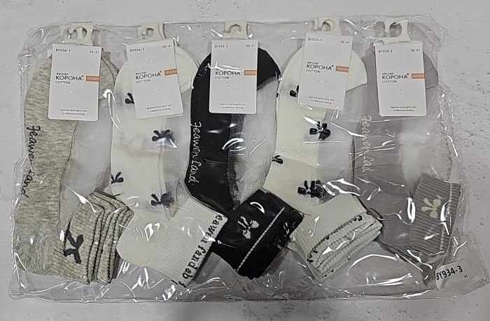 Шкарпетки "Корона" BY-934-3 стрейч жіночі, р. 36-41 -асорті -(Короткі /з прозорим верхом +бантики та написи на сірому /білому /чорному) -уп. 10 шт