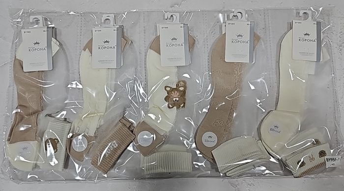 Шкарпетки "Корона" BY-955-3 стрейч /шовк жіночі, р. 36-41 -асорті -(Короткі /кавово-молочний мікс з прозорим верхом +ведмедики +написи) -уп. 10 шт