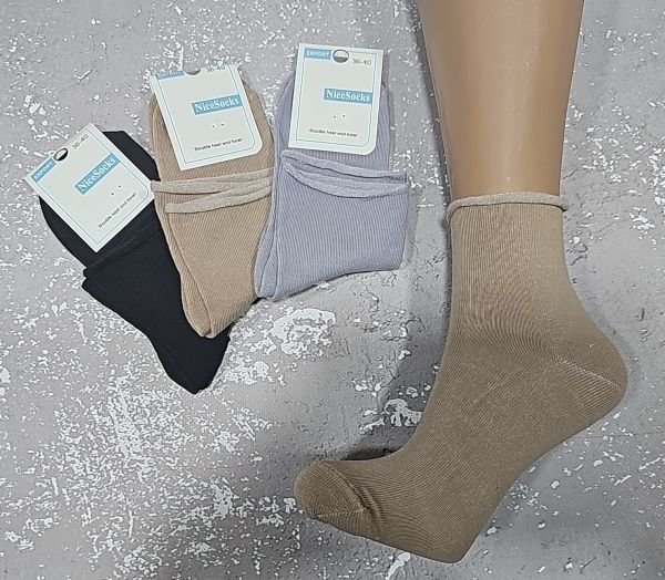Шкарпетки "NiceSocks" 333-12 -медичні -S стрейч "Без резинки" жіночі, р. 36-40 -асорті -(Однотонні -без гумки із закрученим верхом) -уп. 12 шт