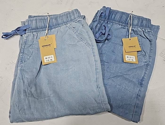 Джинси "Kenalin" 531-3 з полегшеного стрейч-котону, спереду та ззаду кишені, пояс на гумці, р. 3XL-(46-48), 4XL-(48-50) -(Блакитний мікс -Без вибору відтінку!!!)