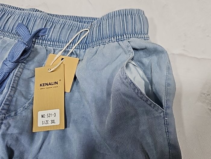 Джинси "Kenalin" 531-3 з полегшеного стрейч-котону, спереду та ззаду кишені, пояс на гумці, р. 3XL-(46-48), 4XL-(48-50) -(Блакитний мікс -Без вибору відтінку!!!)