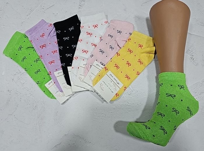 Шкарпетки Житомир "КОІ-Жіноча колекція" 120-02 стрейч жіночі, р. 36-41 -асорті -(Укорочені /кольорові в дрібні бантики по всій шкарпетці) -уп. 12 шт