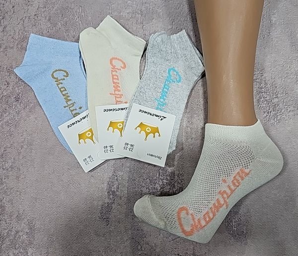 Шкарпетки Житомир "Limerence" 03-57 сітка жіночі, короткі р. 36-40 -асорті -(сіточка -однотонні +збоку напис "Champion") -уп. 12 шт