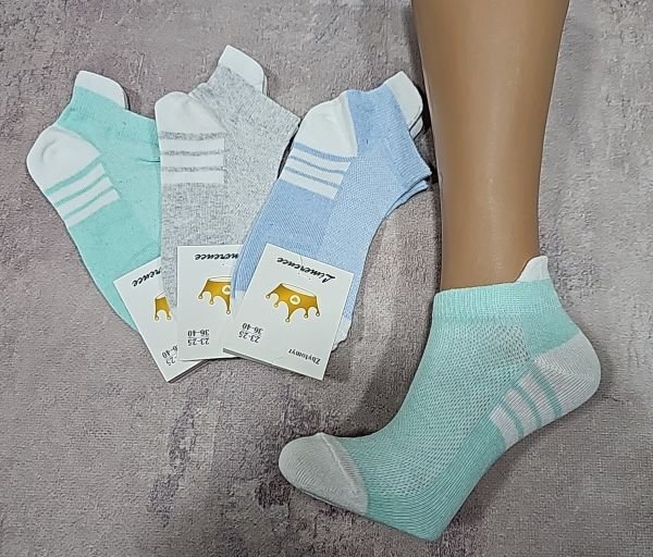 Шкарпетки Житомир "Limerence" 03-60 сітка жіночі короткі, р. 36-40 -асорті -(сіточка -пастельні з білим язичком і білими смужками на підошві) -уп. 12 шт