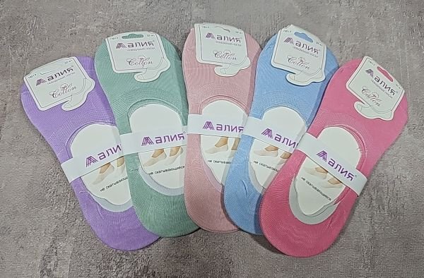 Шкарпетки-сліди "Алия" Н-017 стрейч із силіконом на п'яті жіночі, р. 37-41 -асорті -(однотонні /кольорові) -уп. 10 шт