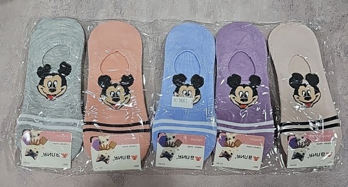 Шкарпетки-сліди "Алия" Н-001+2 стрейч жіночі, р. 35-40 -асорті -(однотонні /кольорові +спереду мордочка Міккі з вушками +смужки) -уп. 10 шт