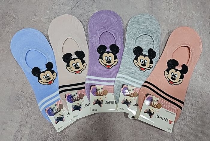 Шкарпетки-сліди "Алия" Н-001+2 стрейч жіночі, р. 35-40 -асорті -(однотонні /кольорові +спереду мордочка Міккі з вушками +смужки) -уп. 10 шт