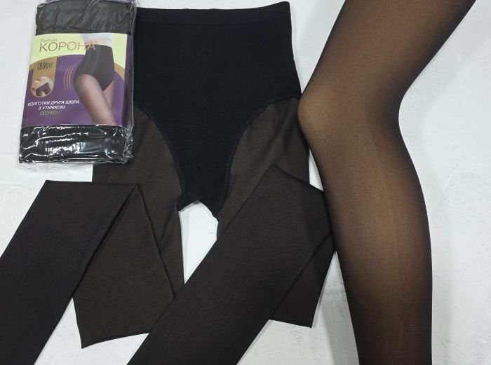Колготки "Корона" KW-2008-2 /48-54 гладкі капронові з імітацією тонких, щільність 1800 den на бежевій основі з ефектом голих ніжок 40 ден, зверху підтримуючі трусики з ефектом push-up, на р-р: 46-52 -(чорні) -уп. 1 шт