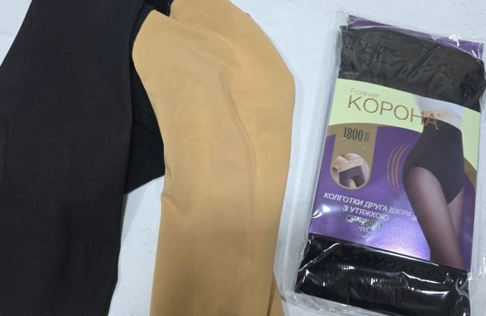 Колготки "Корона" KW-2008-3 /42-48 гладкі капронові з імітацією тонких, щільність 1800 den на бежевій основі з ефектом голих ніжок 40 ден, зверху підтримуючі трусики з ефектом push-up, на р-р: 42-46 -(чорні) -уп. 1 шт