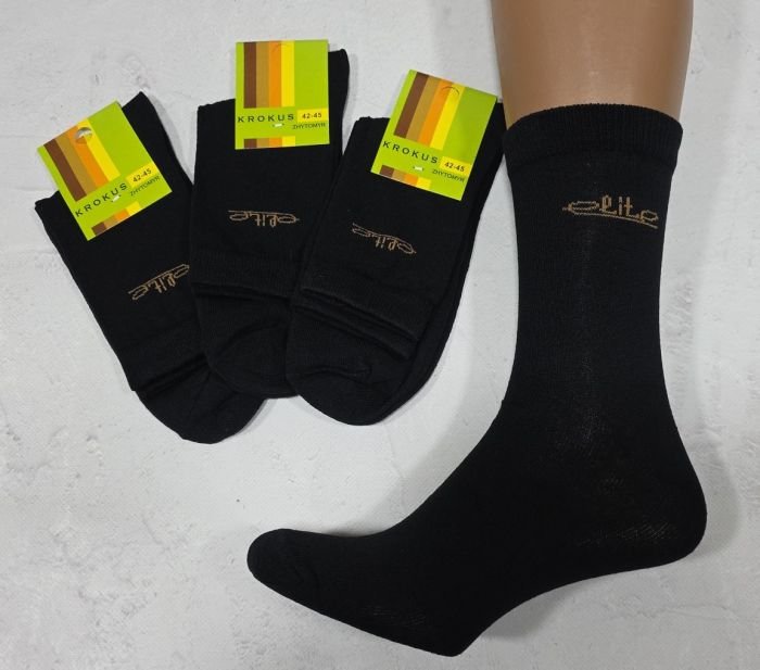 Шкарпетки Житомир "Крокус" 013-1 стрейч чоловічі "Класика з вишивкою Elitte" р. 39-42, 42-45 -(чорні -стрейч)
