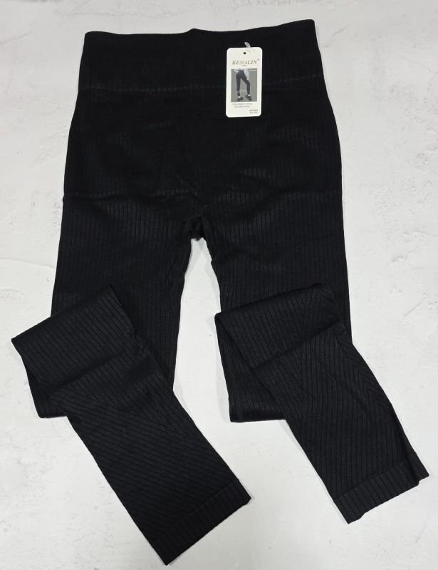 Лосини "Kenalin" 0925 безшовні щільні в широкий комбінований рубчик +позаду ефект пуш-ап (Push-up) +зверху широкий пояс, р. 3ХL/6XL-(46-50) -(чорні)