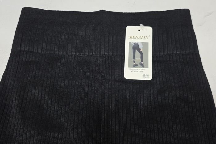 Лосини "Kenalin" 0925 безшовні щільні в широкий комбінований рубчик +позаду ефект пуш-ап (Push-up) +зверху широкий пояс, р. 3ХL/6XL-(46-50) -(чорні)