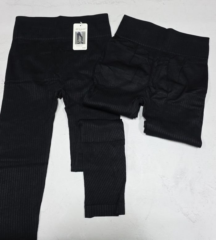 Лосини "Kenalin" 0925 безшовні щільні в широкий комбінований рубчик +позаду ефект пуш-ап (Push-up) +зверху широкий пояс, р. 3ХL/6XL-(46-50) -(чорні)