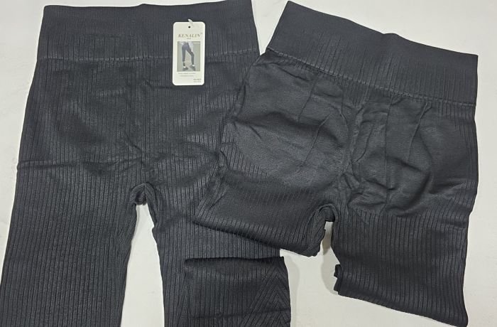 Лосини "Kenalin" 0925 безшовні щільні в широкий комбінований рубчик +позаду ефект пуш-ап (Push-up) +зверху широкий пояс, р. 3ХL/6XL-(46-50) -(чорні)