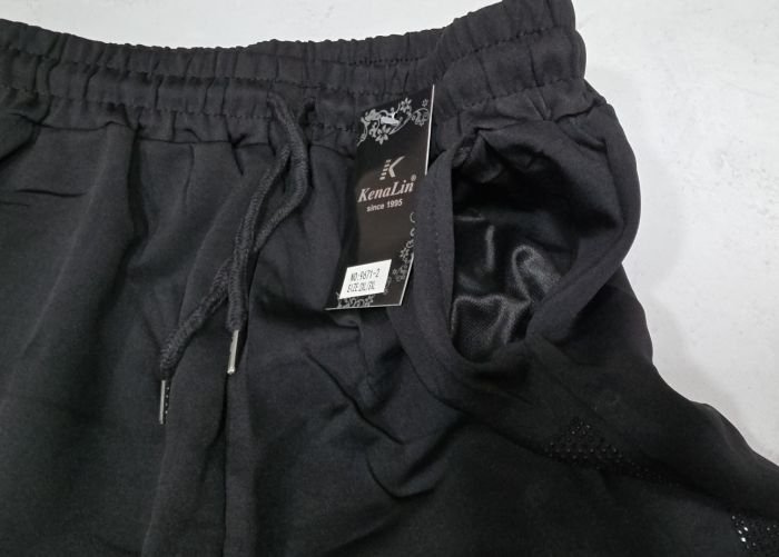 Прогулянкові брючні штани "KENALIN" 9671-2 з широким низом, верх на резинці +з боків лампаси з чорних камінчиків +спереду з боків кишені, р. 2XL/3XL-(46-50), 3XL/4XL-(48-52), 4XL/5XL-(50-54), 5XL/6XL-(52-56) -(чорні) -уп. 1 шт