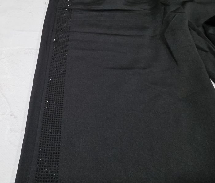 Прогулянкові брючні штани "KENALIN" 9671-2 з широким низом, верх на резинці +з боків лампаси з чорних камінчиків +спереду з боків кишені, р. 2XL/3XL-(46-50), 3XL/4XL-(48-52), 4XL/5XL-(50-54), 5XL/6XL-(52-56) -(чорні) -уп. 1 шт