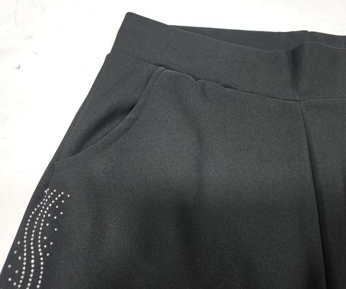 Лосини брючні "Золото" А-733 з боків візерунок з камінчиків +спереду і ззаду кишені, р. 8XL-(50-52), 9XL-(52-54), 10XL-(54-56) -(чорні)