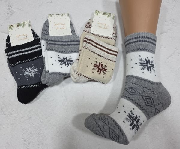Шкарпетки "NiceSocks" 501-ВС махрові жіночі, р. 36-40 -асорті -(Махра -велика сніжинка на широких вставках +на гумці смужки +вставки з орнаментом) -уп. 12 шт