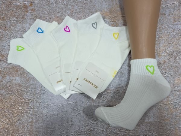 Шкарпетки "NiceSocks" К-471 стрейч /бавовна жіночі, р. 36-40 -(Короткі /молочніі в рубчик +на резинці в рубчик кольорове серце -стрейч) -уп. 10 шт