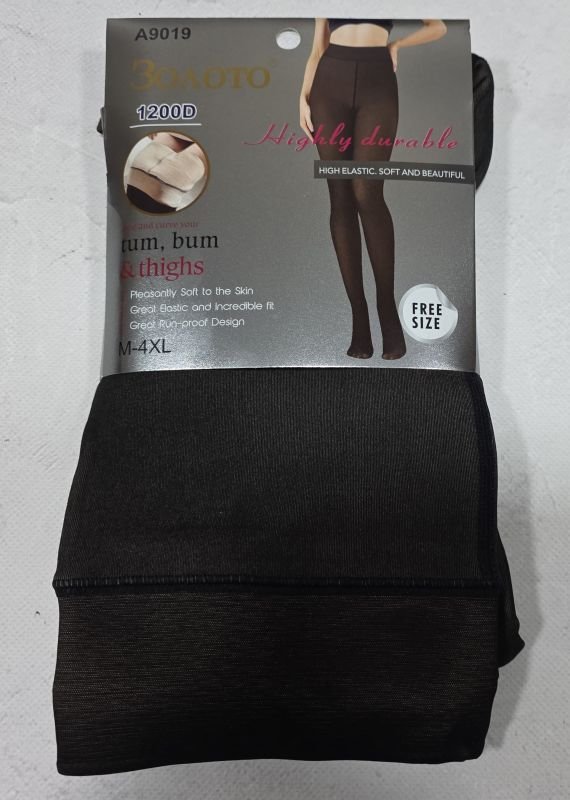 Колготки "Золото" А-9019 на хутрі до стопи з імітацією тонких колготок на бежевій основі та з ефектом голих ніжок, щільність 1200 den, р. М-4XL -(46-52 /1 шов) -уп. 1 шт