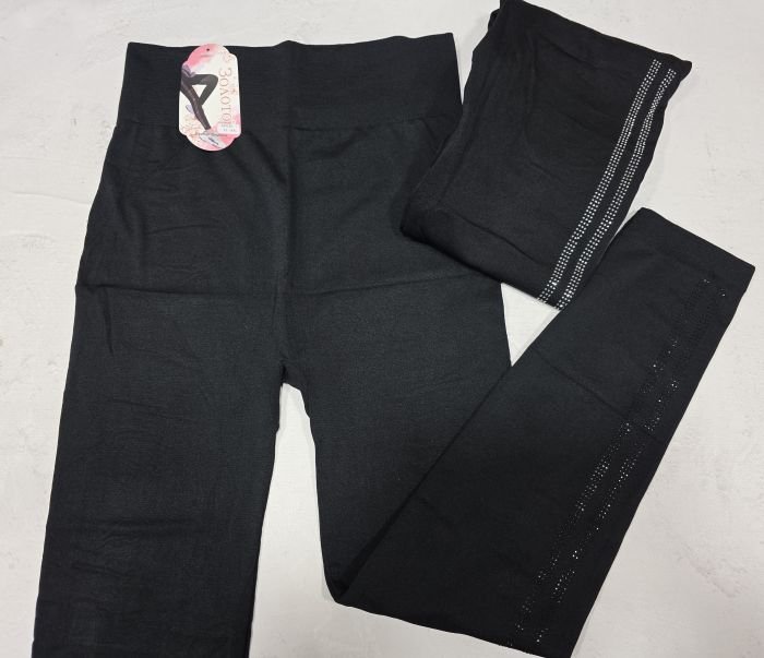 Лосини "Золото" 9030-1 безшовні з мікрофібри на тонкому хутрі +з боків лампаси зі страз, р. ХL/6XL (48-52) -(чорні)